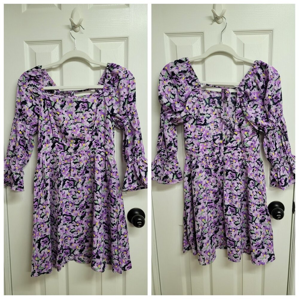 Floral print puff sleeve mini dress, XS